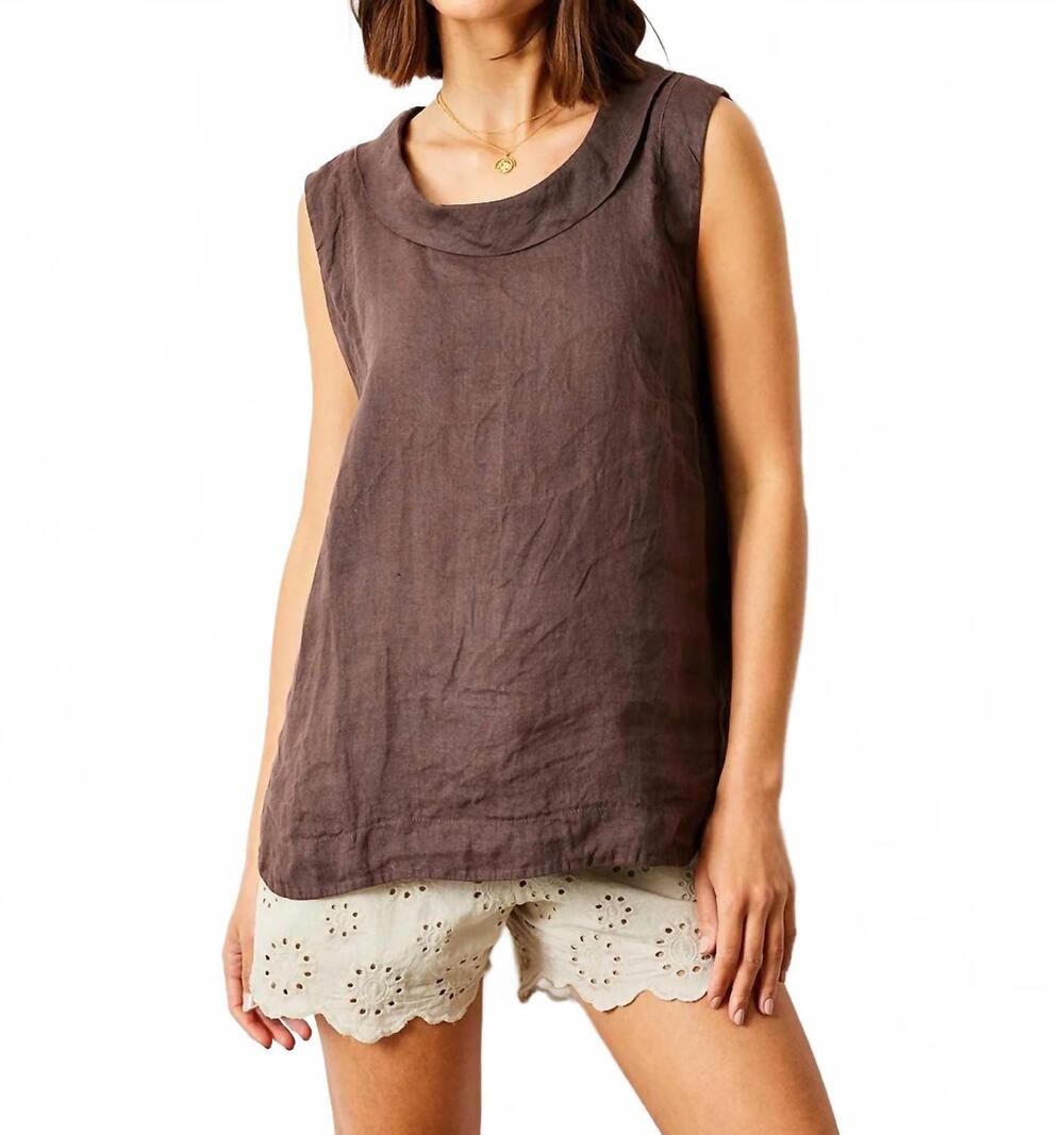 NEW SUZY D women's seattle linen cowl neck tank top in brown